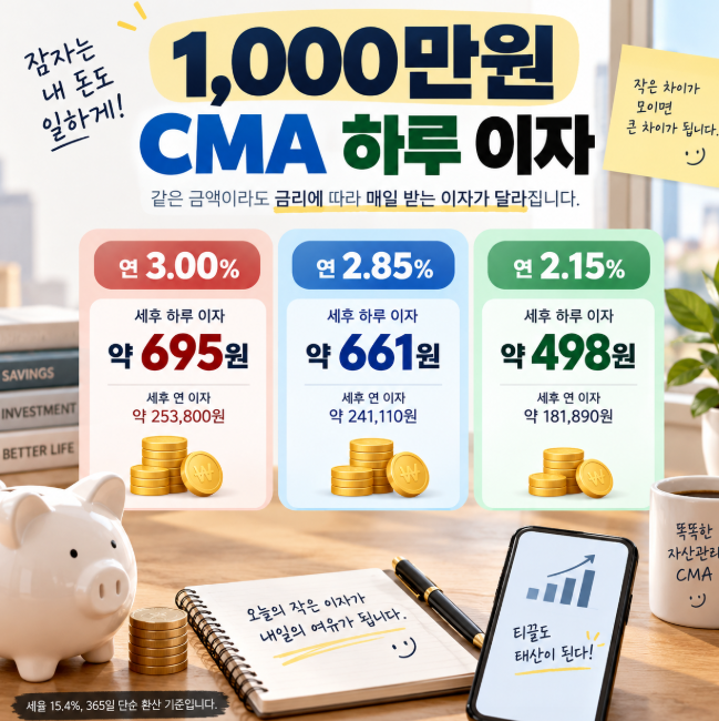 CMA 금리비교 2026년 9월 최고 3%, 1천만원 이자는?