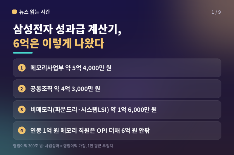 삼성전자 성과급 계산기(얼마, 예상) 메모리 6억·공통조직 4억대·비메모리 1.6억, 직접 계산....