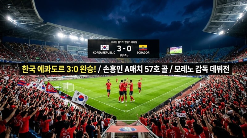 한국 에콰도르 3대0 완승 총정리! 모레노호 데뷔전 골 장면과 손흥민 대기록