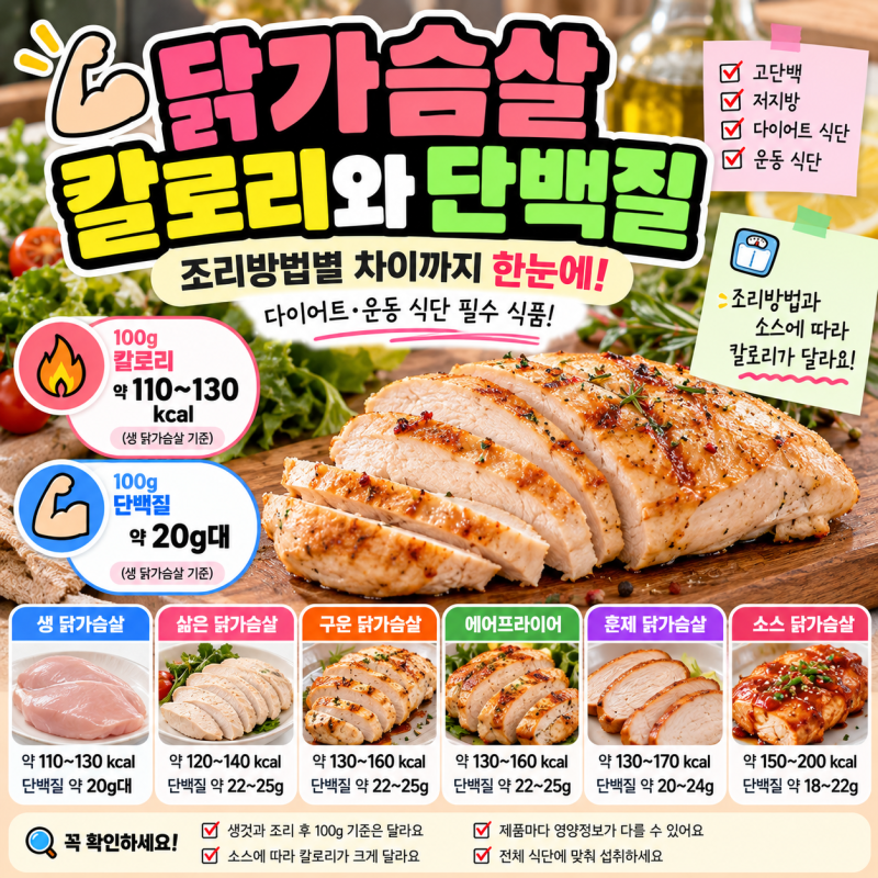 닭가슴살 칼로리와 단백질｜조리방법별 차이