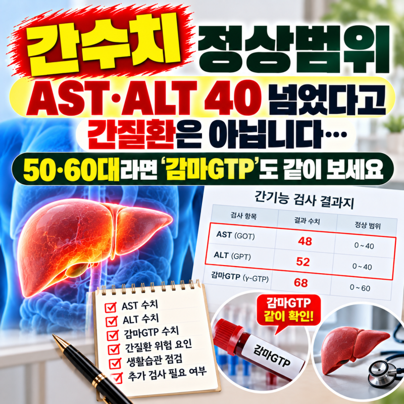 간수치 정상범위 AST·ALT 40 넘었다고 간질환은 아닙니다…50·60대라면 ‘감마GTP’도 같이 보....
