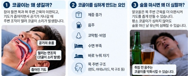 코골이, 그냥 시끄러운 잠버릇일까? 원인부터 수면무호흡 위험·줄이는 방법까지