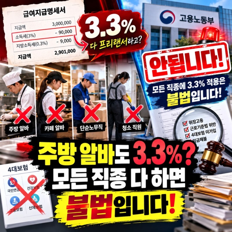 ⚠️ 주방 알바도 3.3%? 모든 직원을 ‘프리랜서’ 처리하면 안 되는 이유