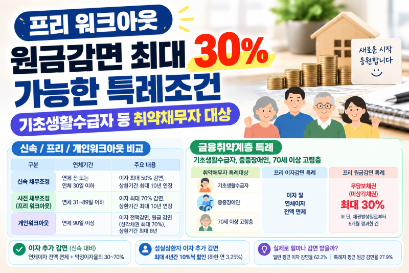 [프리 워크아웃] 원금감면 최대 30% 가능한 특례조건-기초생활수급자 등 취약채무자 대상
