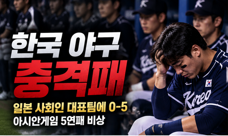 한국 야구 충격패, 일본 사회인 대표팀에 0-5…아시안게임 5연패 비상