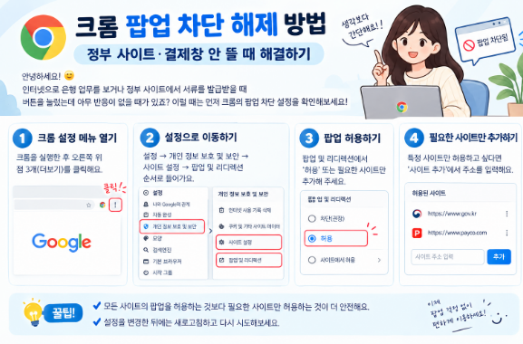 크롬 팝업 차단 해제 방법 정부 사이트 및 결제창 안 뜰 때 해결하기