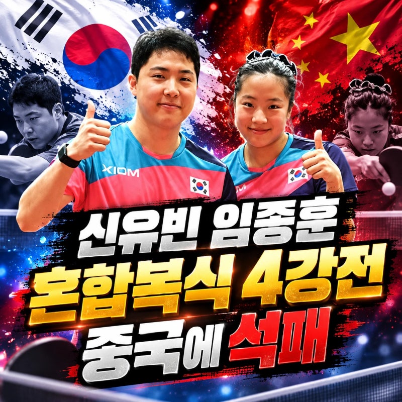 탁구 혼합복식 세계랭킹 1위 신유빈·임종훈 중국에 2-4 역전패｜결승 진출 좌절, 동메달 획득....