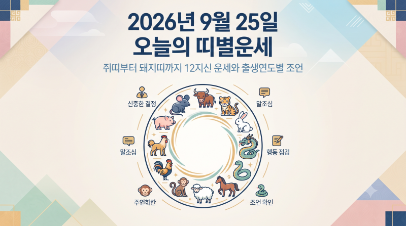 2026년 9월 25일 오늘의 띠별 운세