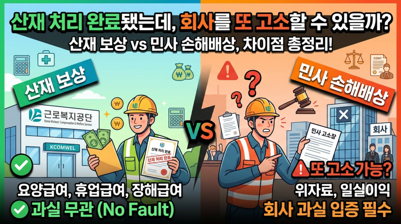 산재 처리 완료되었는데 회사를 또 고소할 수 있을까? 산재 보상과 민사 손해배상의 차이점