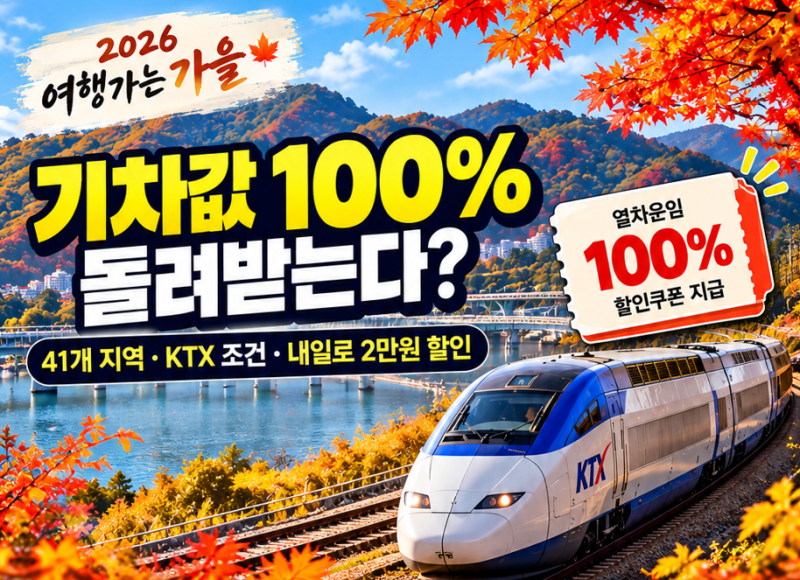 2026 여행가는 가을 기차값 100% 돌려받는다?｜41개 지역·KTX 조건·내일로 2만원 할인
