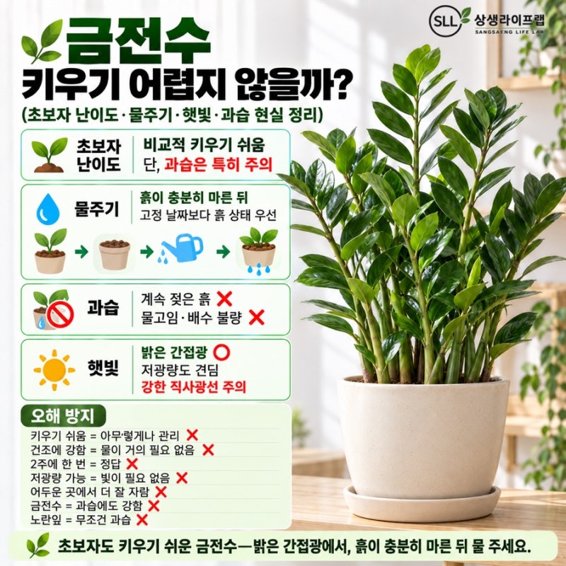 금전수 키우기 어렵지 않을까? (초보자 난이도·물주기·햇빛·과습 현실 정리)