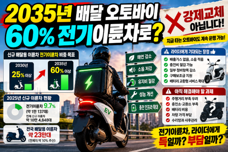 배달 오토바이 2035년 60% 전기이륜차로? 라이더 의무교체인지 정확히 알아보자