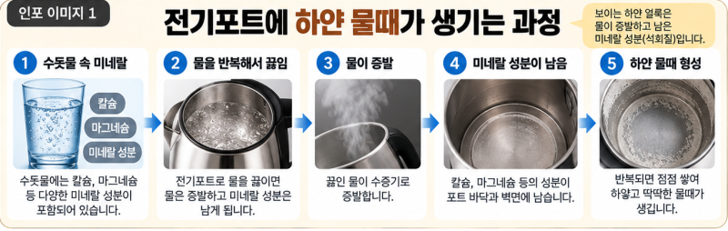 전기포트 물때 제거 어떻게 할까? 바닥 하얀 얼룩 구연산·식초 세척법
