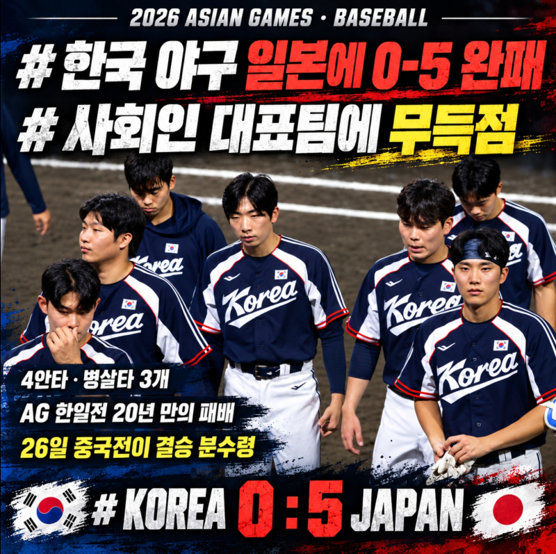2루도 못 밟았다, 한국 야구 일본 사회인 대표팀에 0-5 20년 만의 AG 한일전 완패. 결승 경우의 ....