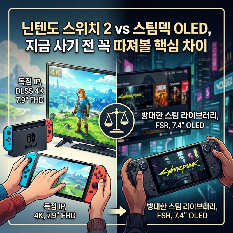 닌텐도 스위치 2 vs 스팀덱 OLED 스펙 성능 차이 완벽 비교