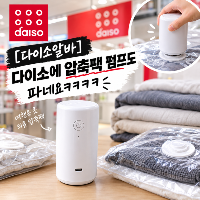 [다이소알바] 다이소에 압축팩 펌프도 파네요ㅋㅋㅋㅋ (여행용 옷 의류 압축팩)