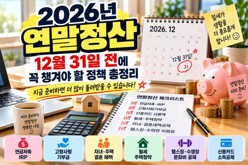 2026년 연말정산 기간전 꼭 챙겨야 할 정책 변경사항｜소득공제 12월 지나면 못 챙기는 절세 ....