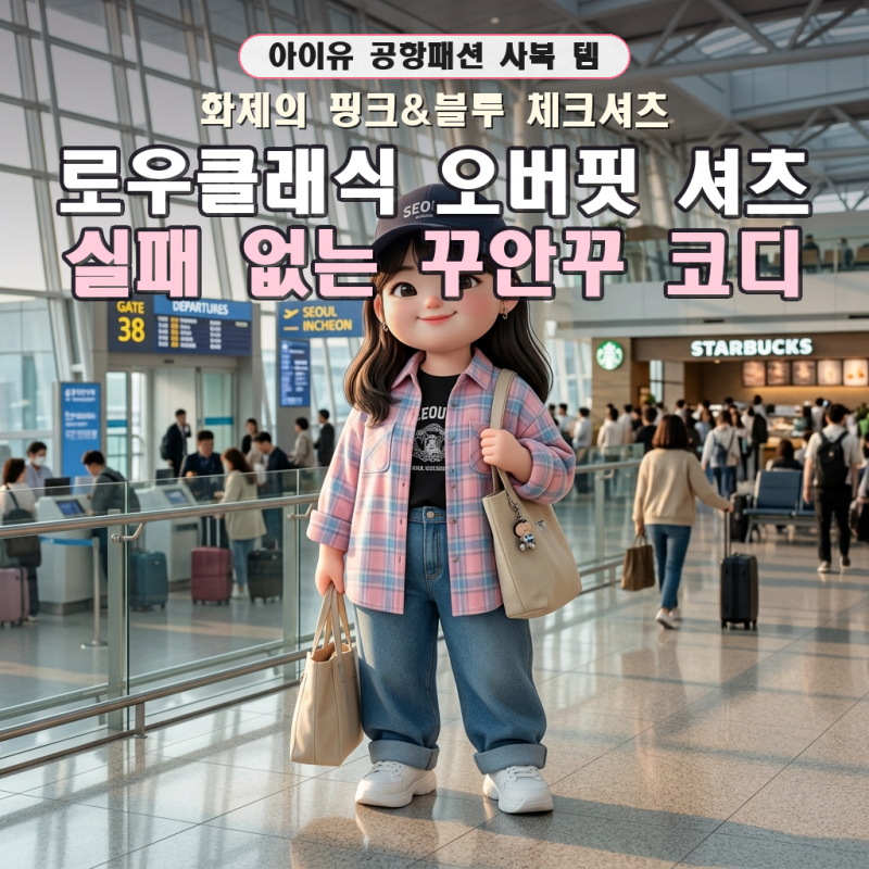 “꾸안꾸의 정석!” 아이유 공항패션 로우클래식 체크셔츠로 완성하는 데일리 OOTD 3가지