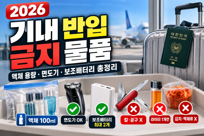 2026 기내 반입 금지 물품 총정리 액체 용량·면도기·보조배터리