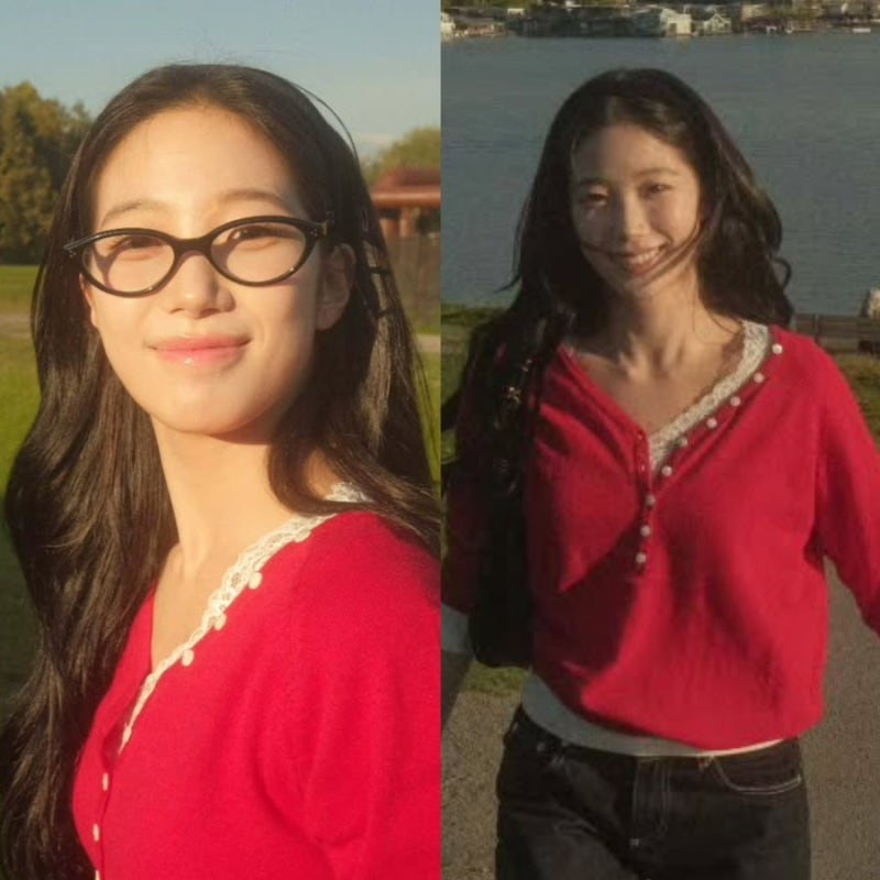 Le Sserafim Kazuha, the 'Female Lead,' Rocks a Red Knit, Layered T-shirt, and Raw Denim Jeans – She Pulls Off Everything!