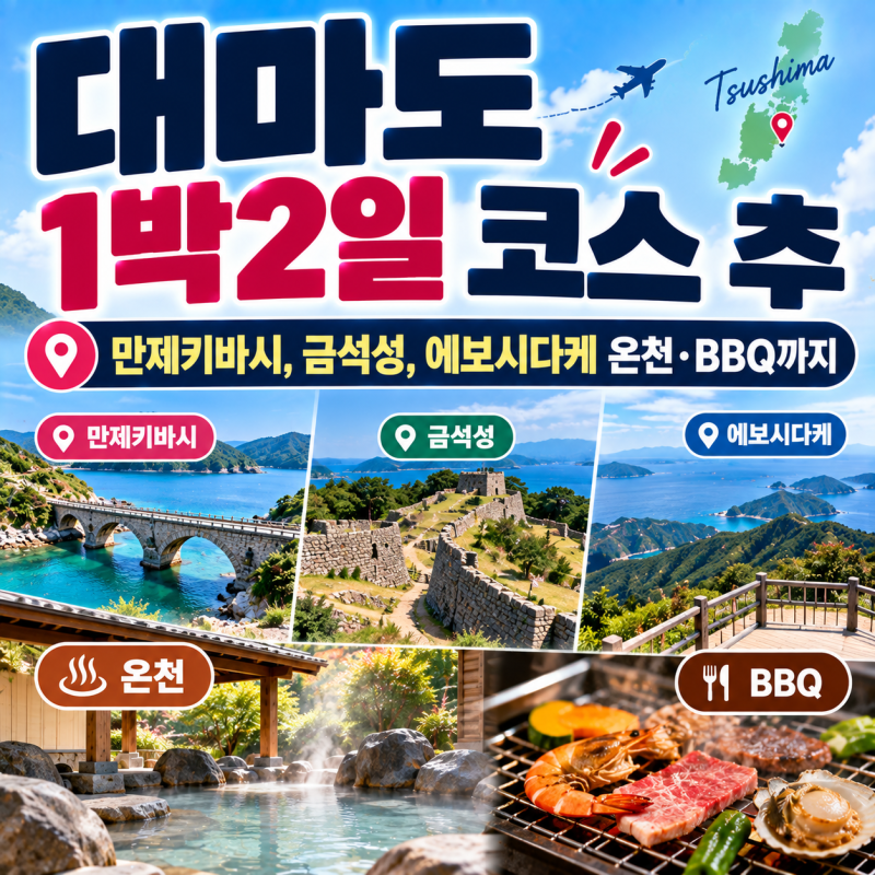 대마도 1박2일 코스 추천ㅣ만제키바시, 금석성, 에보시다케 온천·BBQ까지