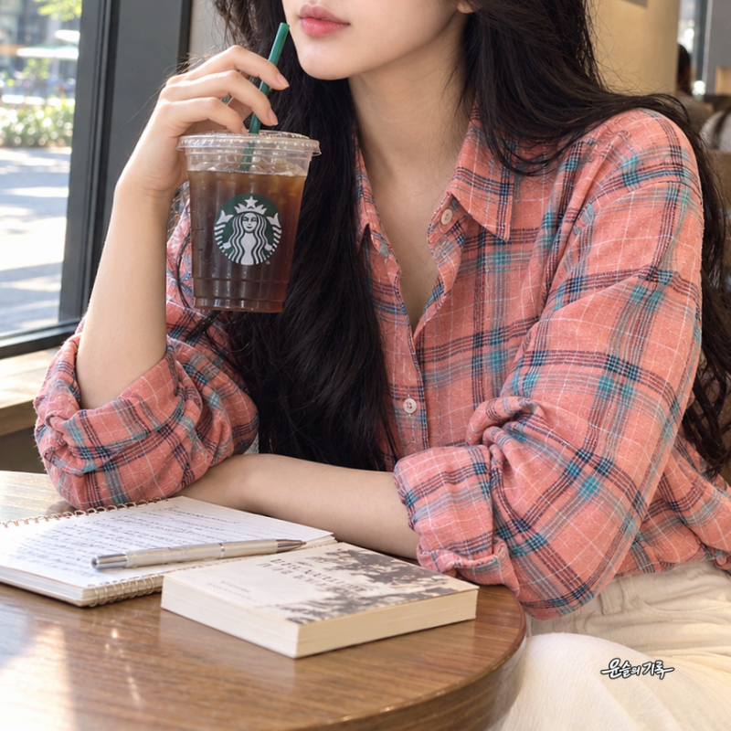 스타일대박 여성 체크 남방 핑크 Free, 간절기 셔츠 화사한 색감과 편안한 여유핏