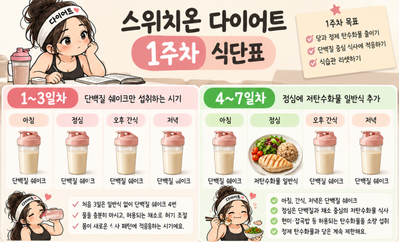 내가 보려고 만든 스위치온 다이어트 4주 플랜 식단표| 1주차부터 4주차까지 한눈에