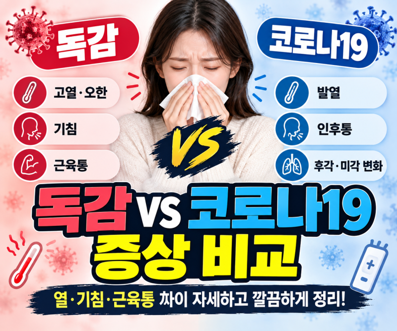 독감 vs 코로나19 증상 비교｜열·기침·근육통 차이 정리