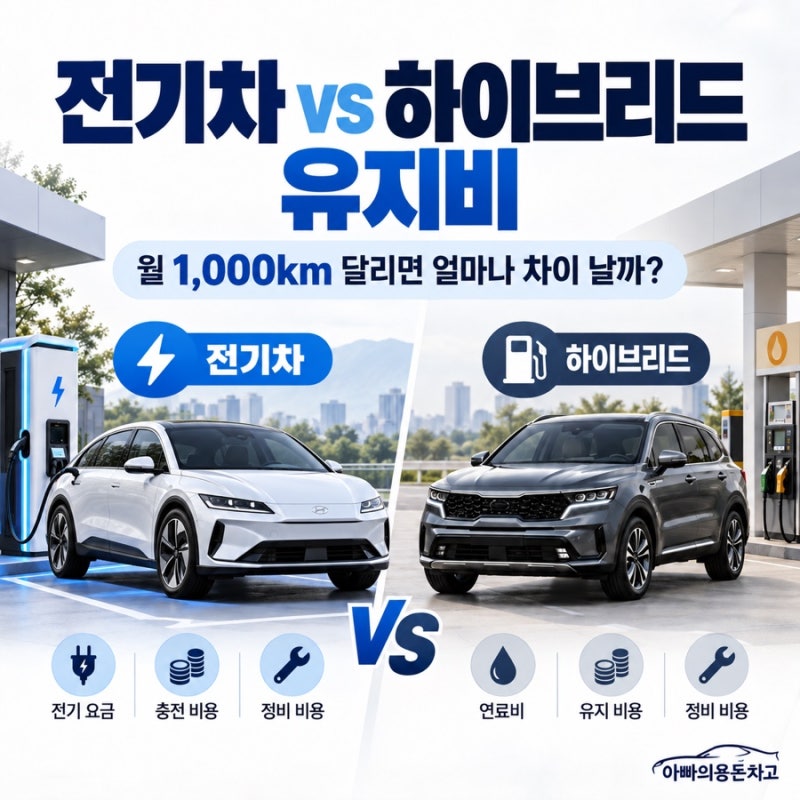 전기차 vs 하이브리드 유지비, 월 1,000km 기준 비교