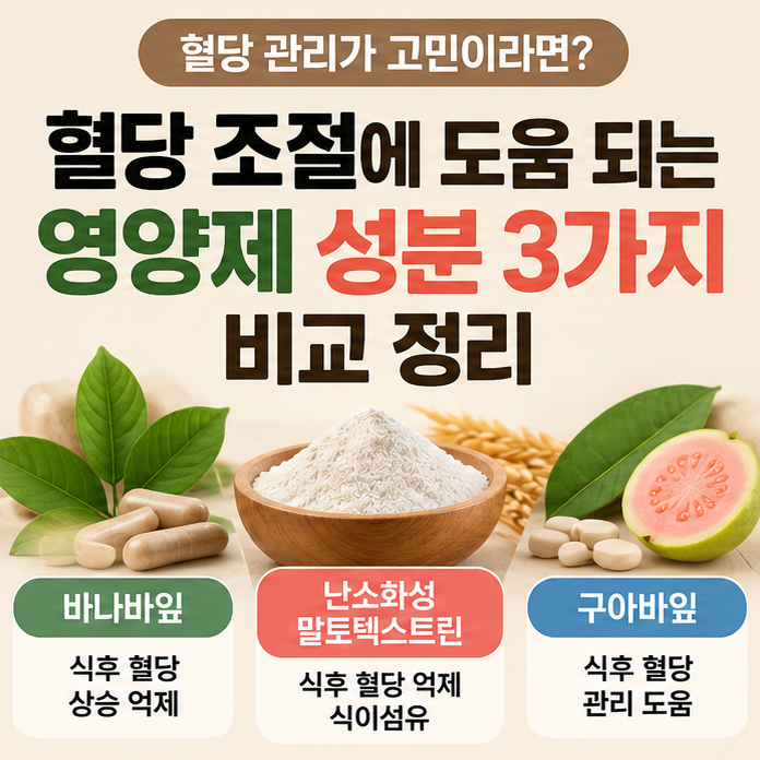 혈당 조절에 도움 되는 영양제 성분 3가지 비교｜바나바잎·난소화성말토덱스트린·구아바잎....