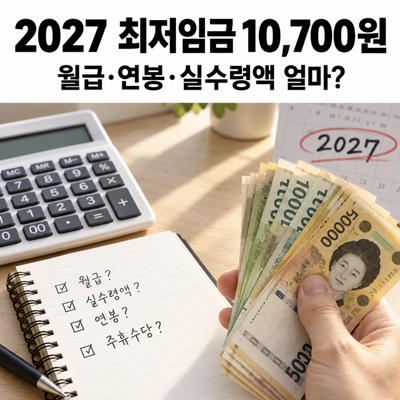 2027년 최저임금 10,700원 확정! 월급·연봉·실수령액은 얼마?