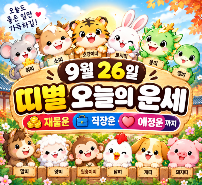 9월 26일 띠별 오늘의 운세｜재물운·직장운·애정운까지