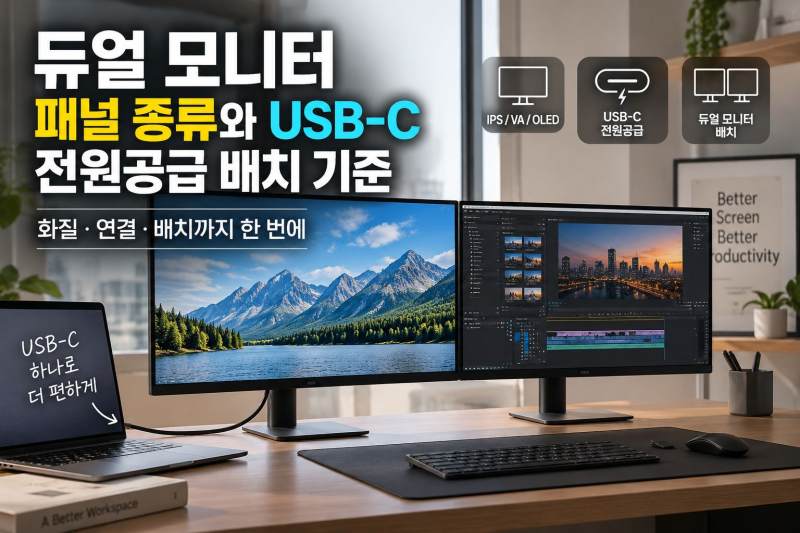 듀얼 모니터 패널 종류와 USB-C 전원공급 배치 기준