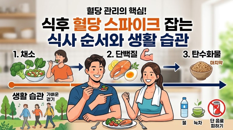 식후 혈당 스파이크 잡는 식사 순서와 생활 습관