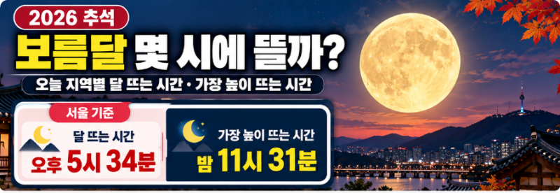 2026 추석 보름달 몇 시에 뜰까? 오늘 지역별 달 뜨는 시간·가장 높이 뜨는 시간