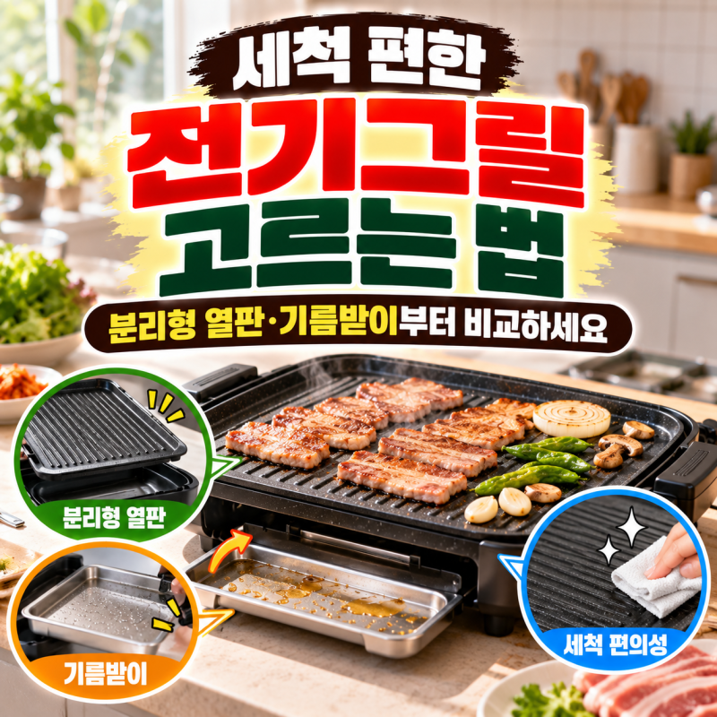 세척 편한 전기그릴 고르는 법, 분리형 열판·기름받이부터 비교하세요