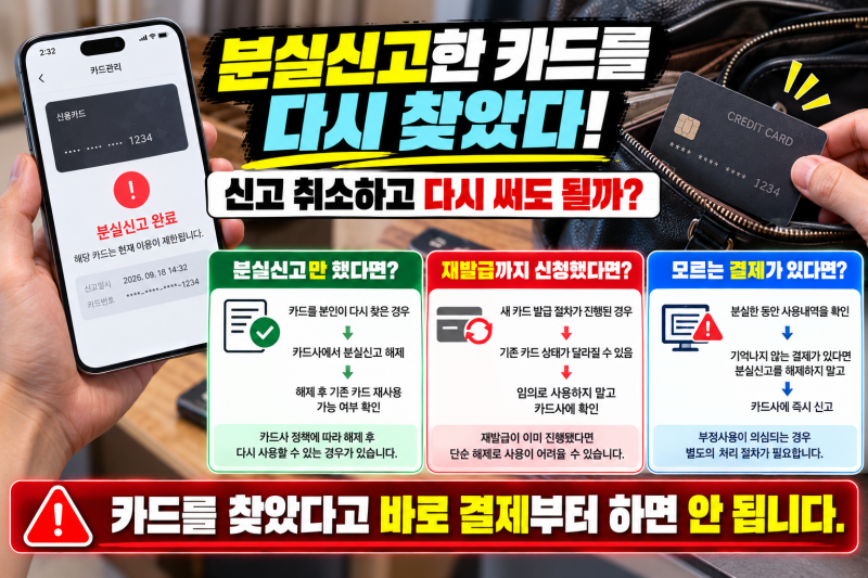 카드를 잃어버렸다가 다시 찾으면 분실신고를 취소해도 될까? 재사용 전 꼭 확인할 것
