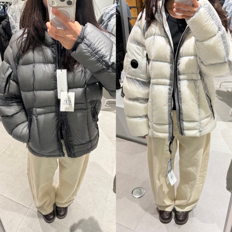 입어보자 CP컴퍼니 디디쉘 다운재킷 패딩 스틸그레이, 거즈화이트
