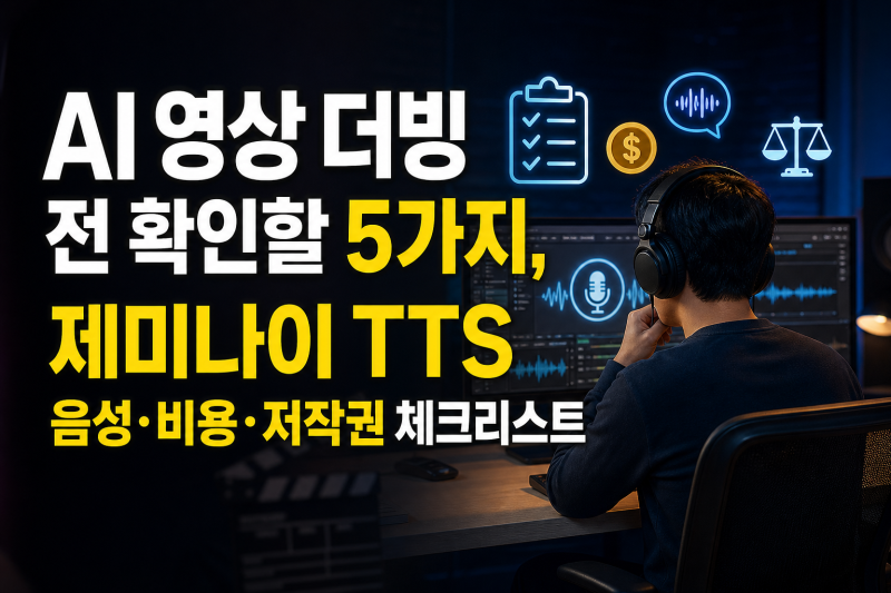 AI 영상 더빙 전 확인할 5가지, 제미나이 TTS 음성·비용·저작권 체크리스트