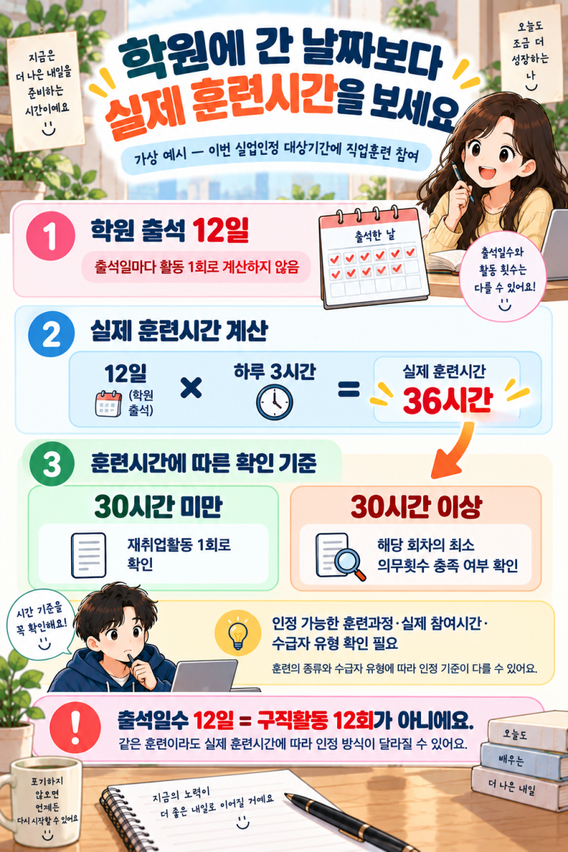 실업급여 받으면서 직업훈련 중이에요. 학원 출석일마다 구직활동으로 인정되나요?