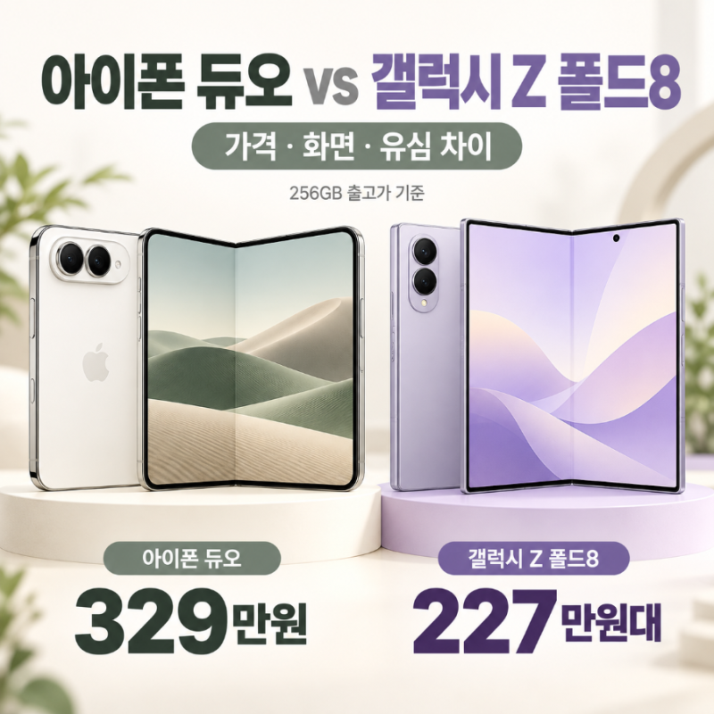 아이폰 듀오 vs 갤럭시 Z 폴드8｜329만원·227만원대, 가격·화면·유심 차이
