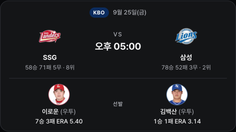 9월25일 SSG vs 삼성 분석 | 이로운의 무볼넷 호투와 김백산의 짧은 표본, 11점은 높은가