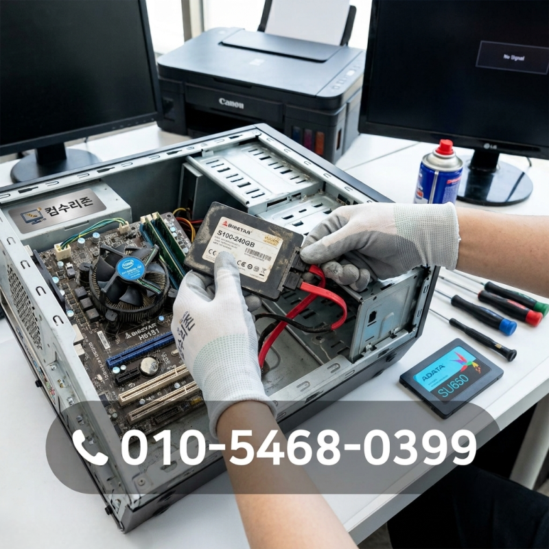 별내면 남양주 컴퓨터수리 삼성 컴퓨터 모니터 신호없음 BIOSTAR SSD 240GB 고장 교체
