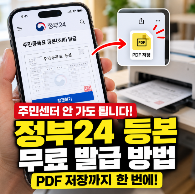 정부24 주민등록등본 무료 발급 방법, 스마트폰 PDF 저장까지