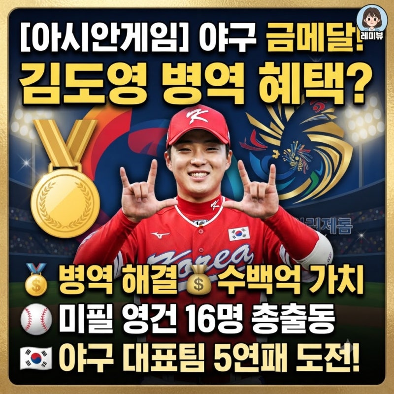 아시안게임 메달리스트 혜택 (ft. 야구·축구 파급력과 김도영 선수 및 이번 야구 대표팀 미필....