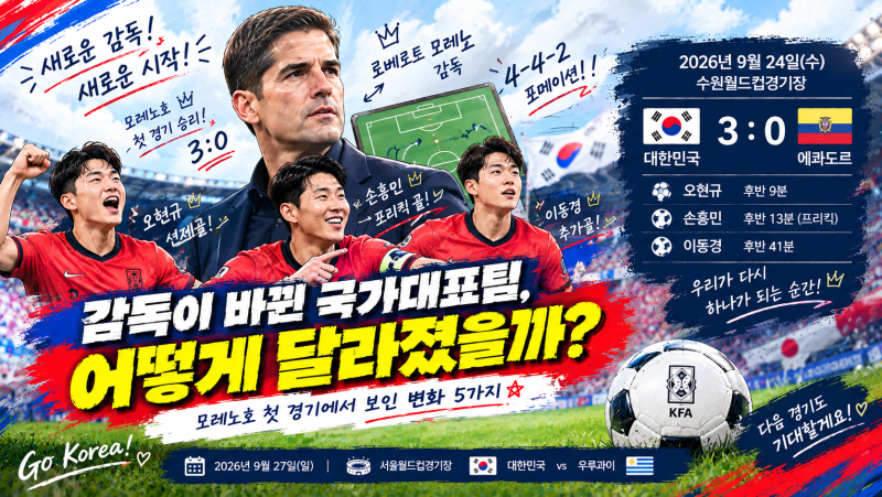 ⚽ “어? 대표팀이 달라졌는데?” 감독 교체 후 첫 경기에서 눈에 띈 변화(+모레노호 첫 경기,....