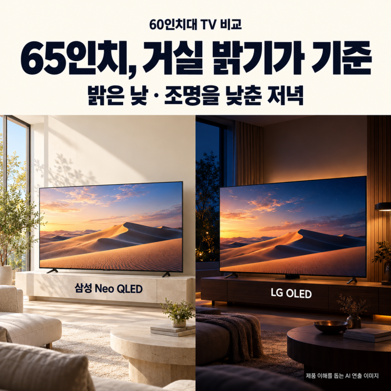 60인치대 TV 비교｜삼성 Neo QLED vs LG OLED 65인치, 거실 밝기에 맞춰 고르세요