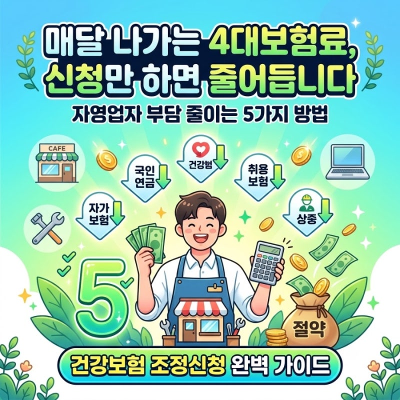 매달 나가는 4대보험료, 신청만 하면 줄어듭니다자영업자 부담 줄이는 5가지 방법 (건강보험 ....