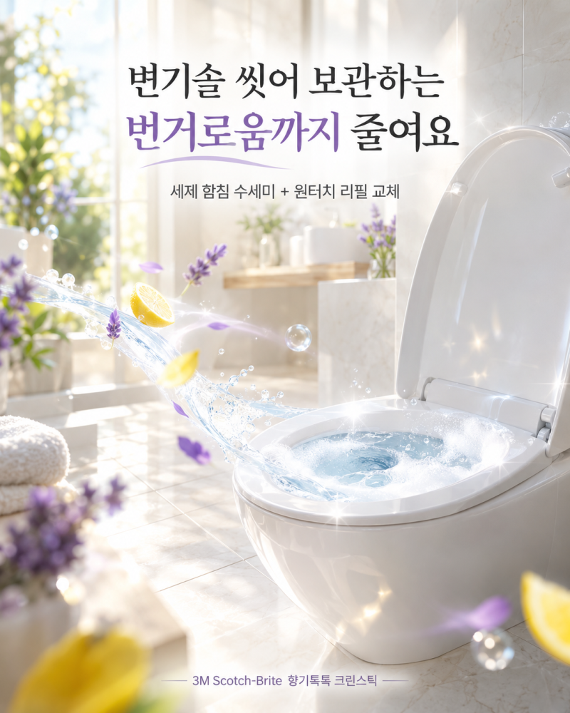스카치브라이트 향기톡톡 크린스틱｜변기솔 씻어 보관하는 번거로움까지 줄여요