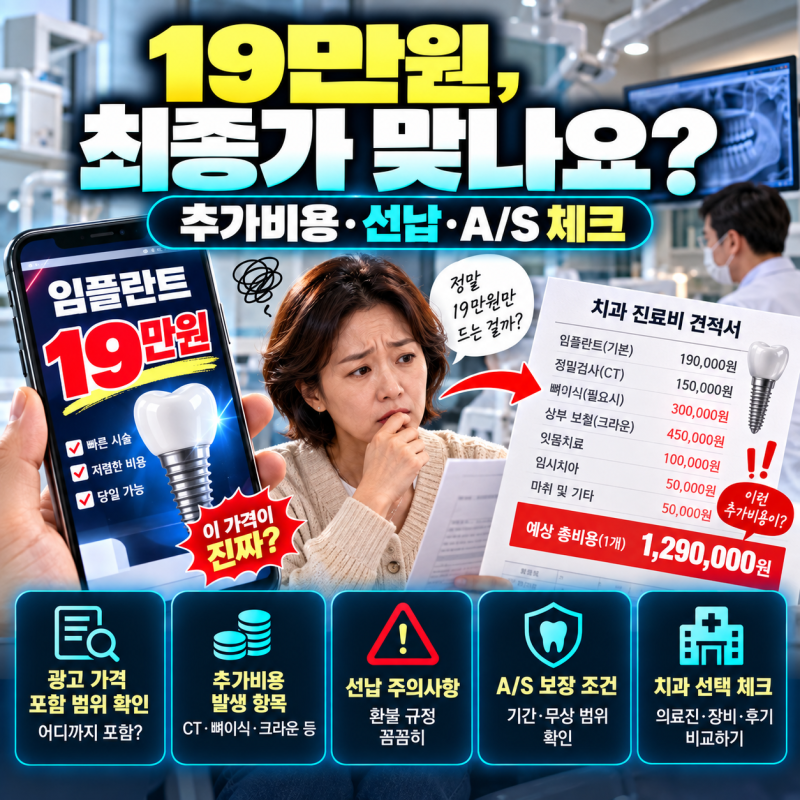 임플란트 19만원 광고, 정말 그 가격일까?｜최저가 미끼·추가비용·먹튀 피해 피하는 법